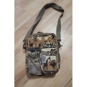 Tapestry Travel Bag Purse Crossbody Shoulder Zip‎ Close pockets safari animals
